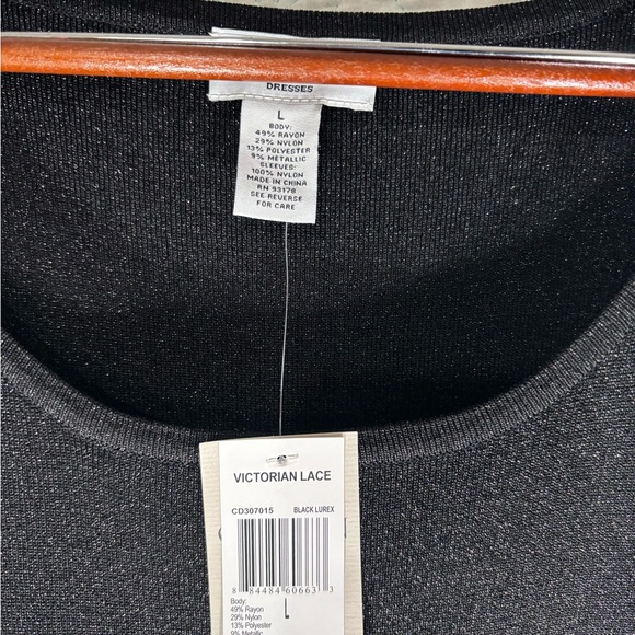 Carmen Marc Valvo Black Metallic Dress lace cap sleeves - Picture 3 of 5